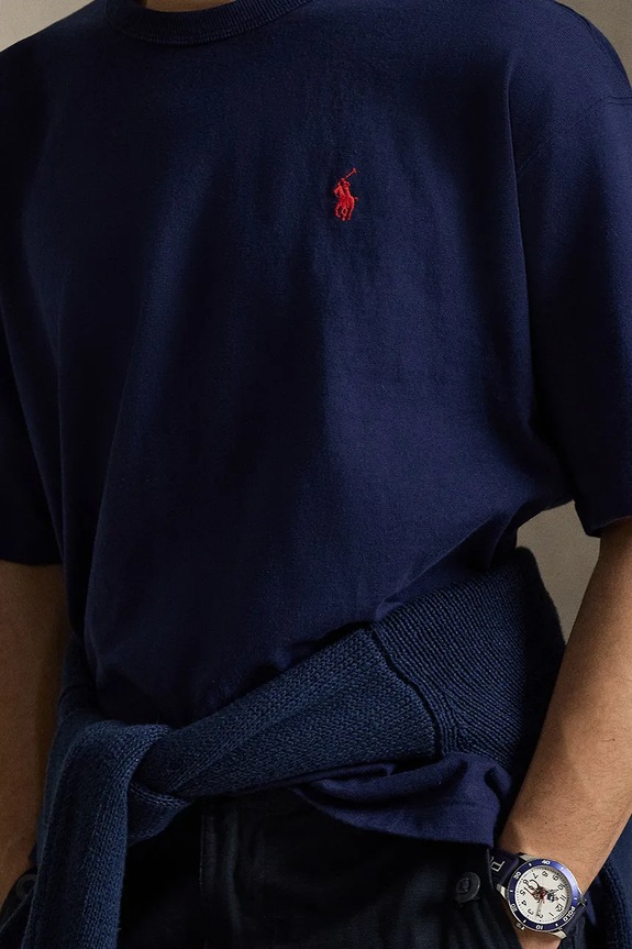 Βαμβακερό μπλουζάκι Polo Ralph Lauren σκούρο μπλε 710A12979