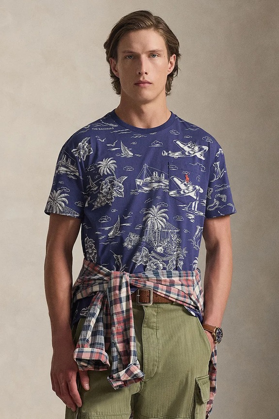 Polo Ralph Lauren t-shirt bawełniany wzorzyste granatowy 710B16619