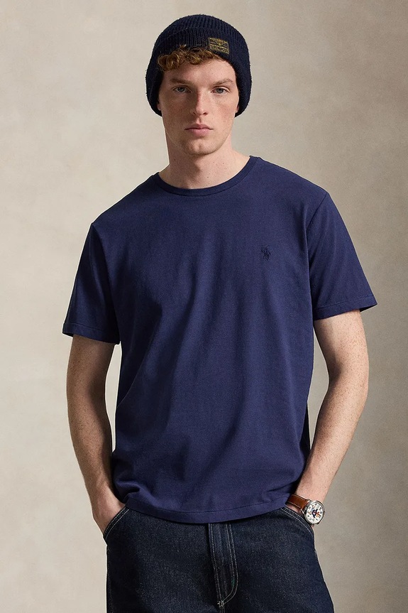 Bavlnené tričko Polo Ralph Lauren jednofarebný tmavomodrá 710B23304