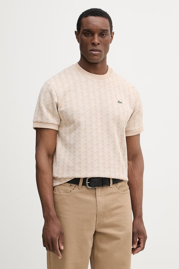 Lacoste T-shirt męski regular beżowy TH1197