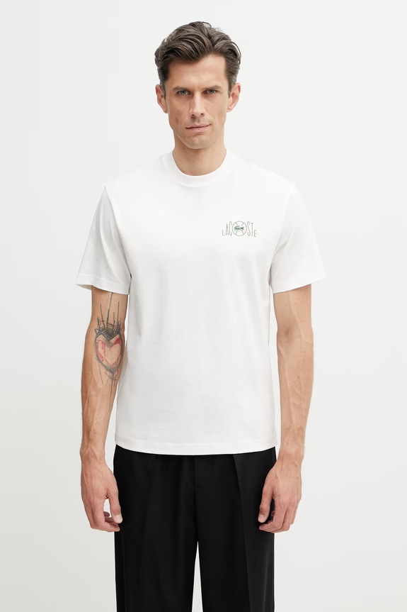 Lacoste T-shirt męski bawełniany TH2197 biały SS26