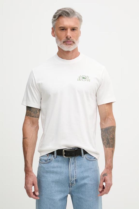 Odzież Lacoste T-shirt męski bawełniany TH2197 biały