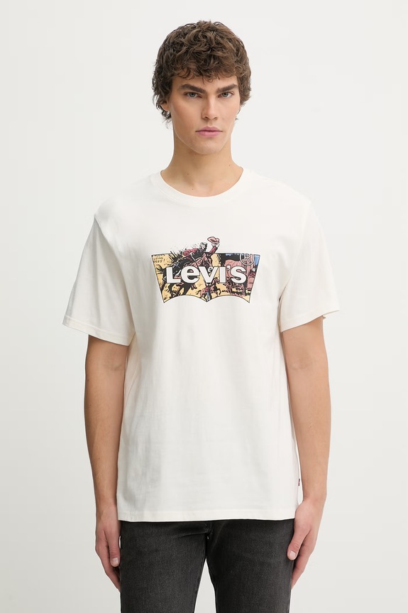 Βαμβακερό μπλουζάκι Levi's SS RELAXED FIT στάμπα μπεζ 16143.2445