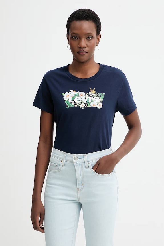 Bavlněné tričko Levi's THE PERFECT TEE potisk námořnická modř 17369.3434