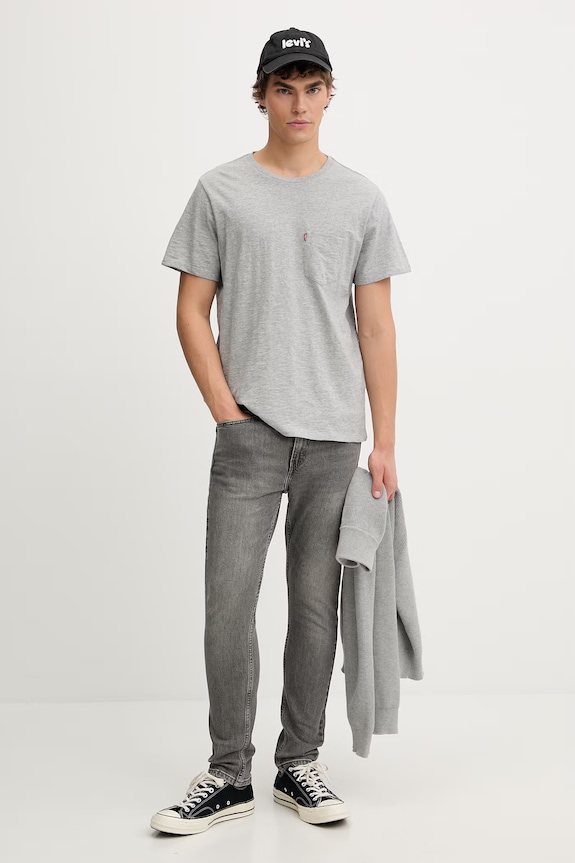 Βαμβακερό μπλουζάκι Levi's SS CLASSIC POCKET 19342.0171 γκρί SS26