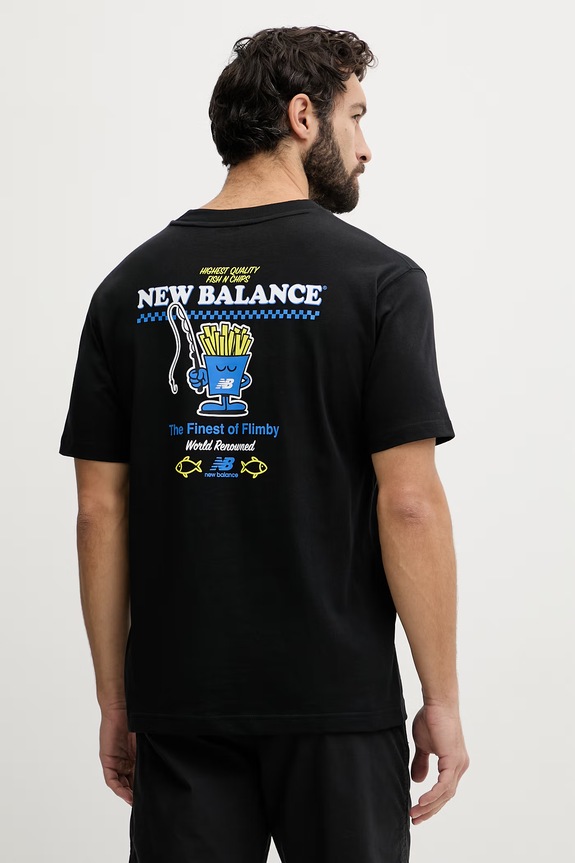 New Balance t-shirt męski bawełniany Fish and Chips czarny MT61I5BMBK