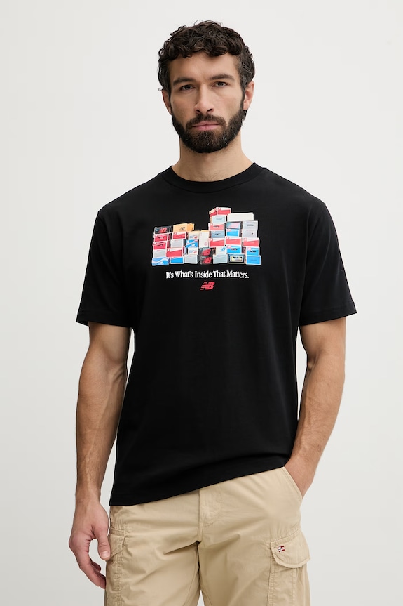 New Balance t-shirt męski bawełniany Boxes czarny MT61H0DXBK