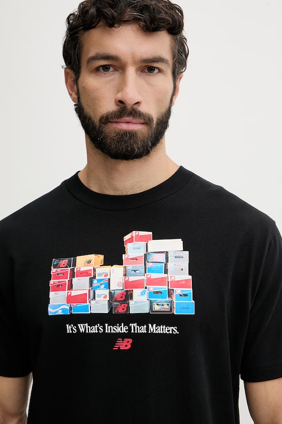New Balance t-shirt męski bawełniany Boxes czarny MT61H0DXBK
