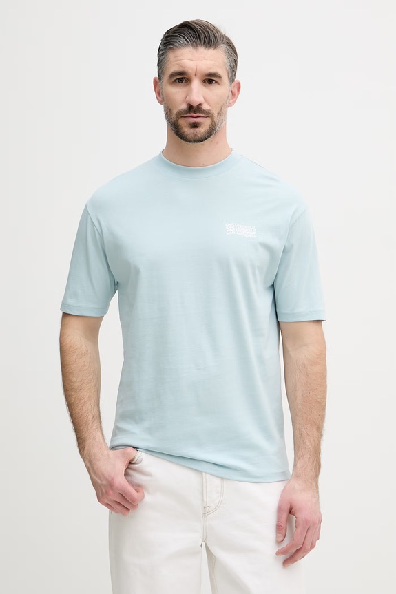Ρούχα Karl Lagerfeld T-shirt Ανδρικό βαμβακερό 562224.755145 τιρκουάζ