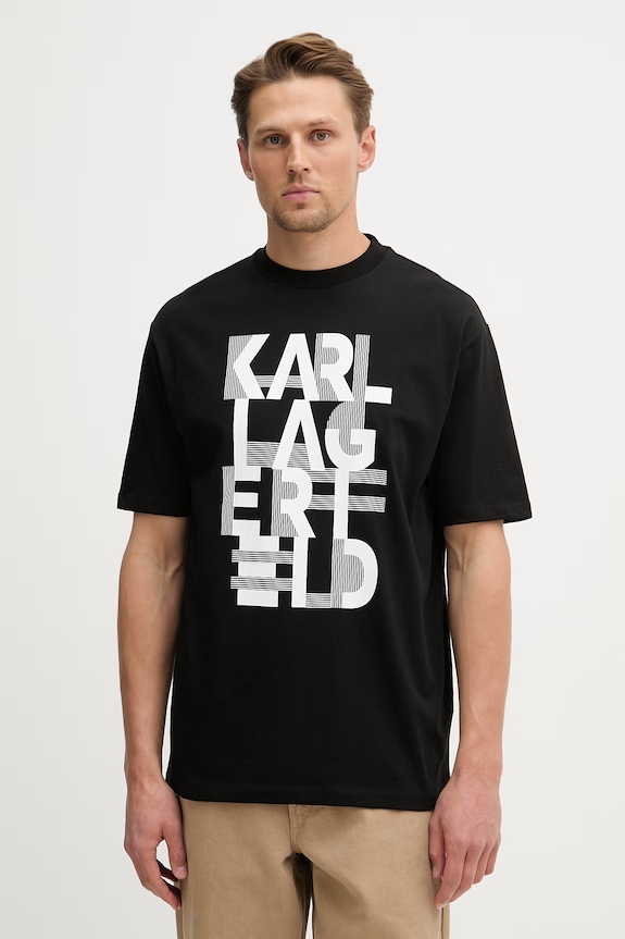 Karl Lagerfeld t-shirt bawełniany nadruk czarny 562225.755130