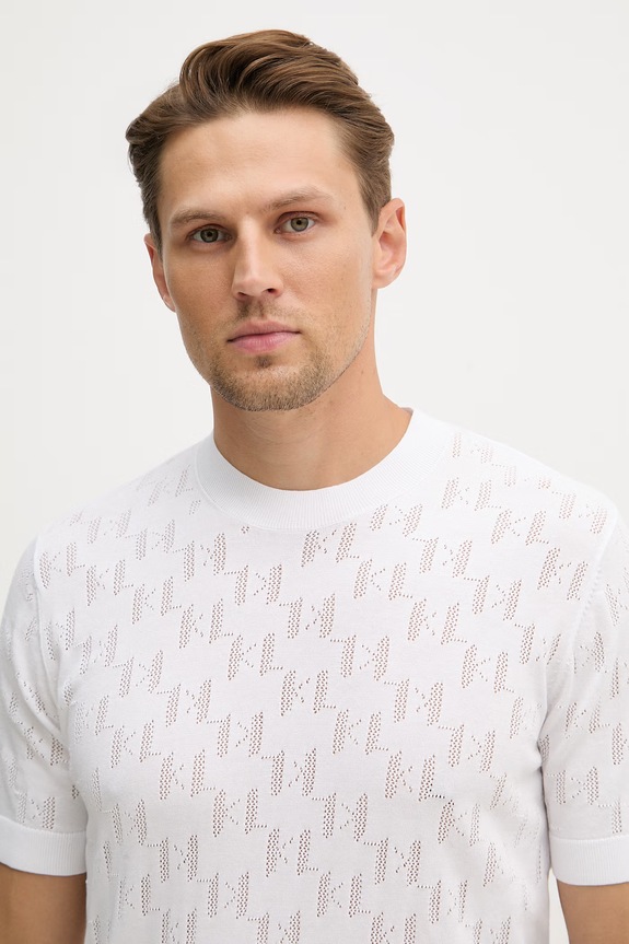 Karl Lagerfeld T-shirt swetrowy męski bawełniany biały 562301.655004