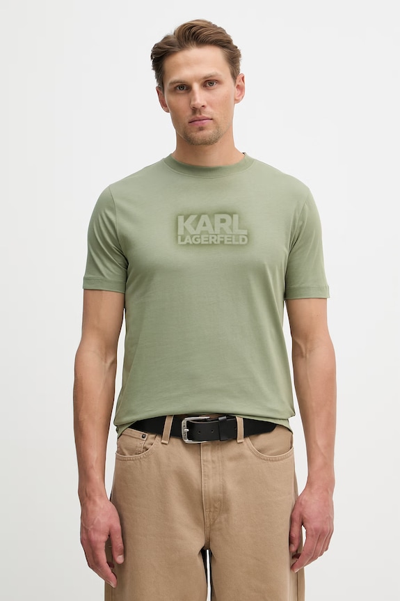 Karl Lagerfeld t-shirt bawełniany nadruk zielony 562242.755060