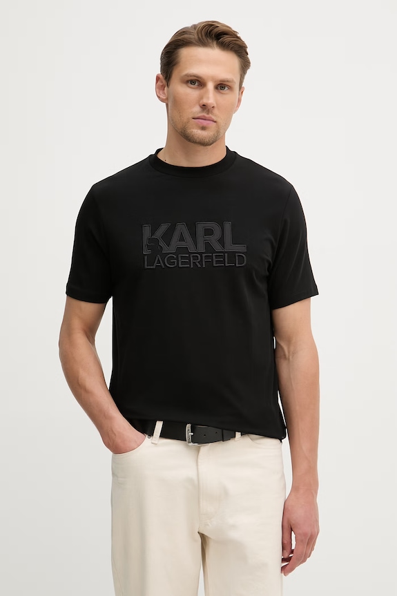 Karl Lagerfeld t-shirt elasztánnal fekete 562221.755035