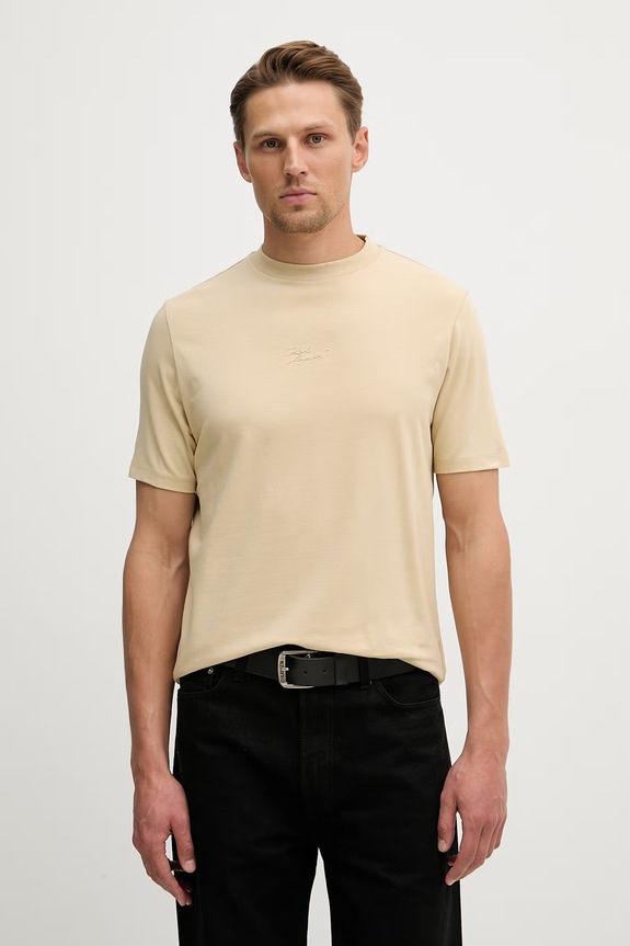 Karl Lagerfeld t-shirt z elastanem beżowy 562235.755047