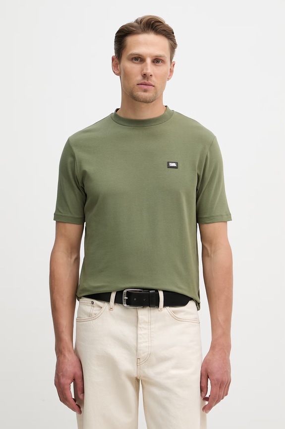 Karl Lagerfeld t-shirt z elastanem zielony 562235.755052