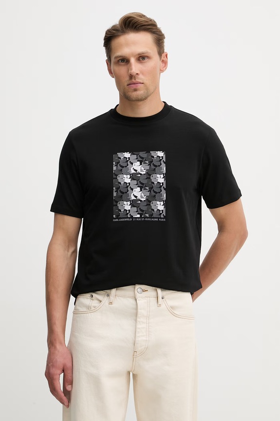 Karl Lagerfeld t-shirt elasztánnal fekete 562221.755037