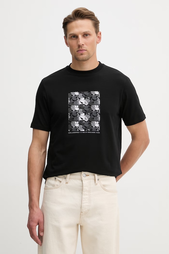 Karl Lagerfeld t-shirt elasztánnal fekete 562221.755037