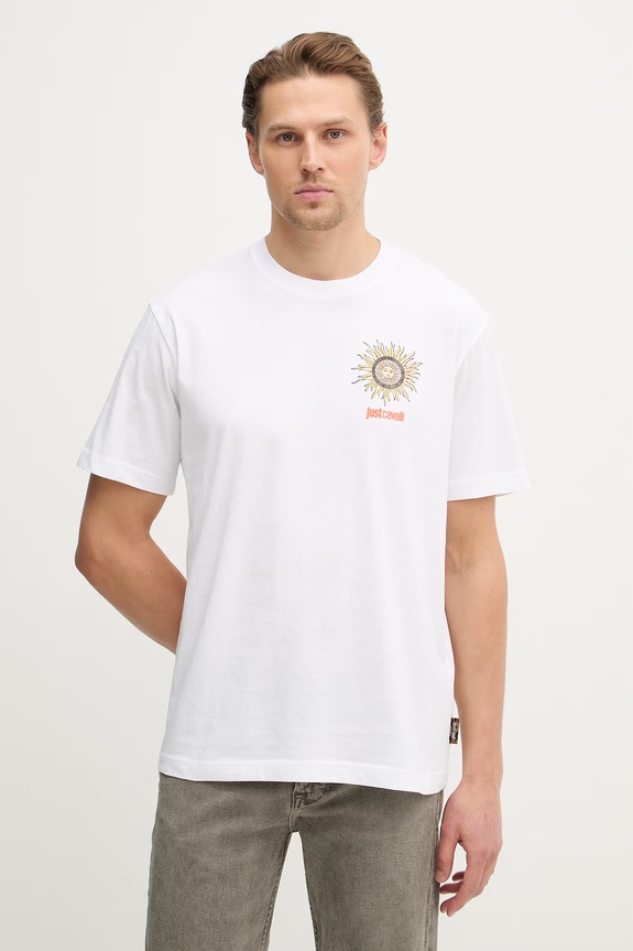 Just Cavalli t-shirt bawełniany bawełna biały 80OAHT20.CJ500
