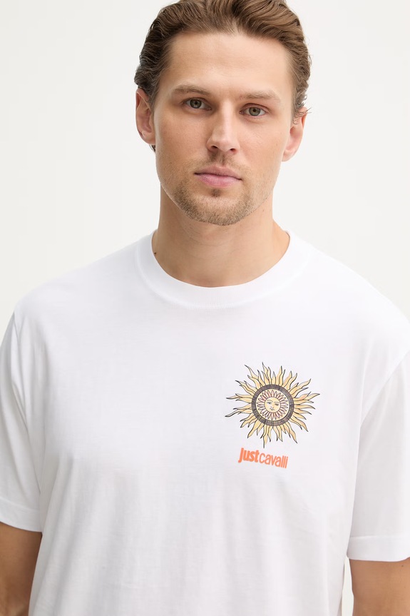 Just Cavalli t-shirt bawełniany biały 80OAHT20.CJ500