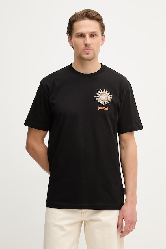 Just Cavalli t-shirt bawełniany bawełna czarny 80OAHT20.CJ500