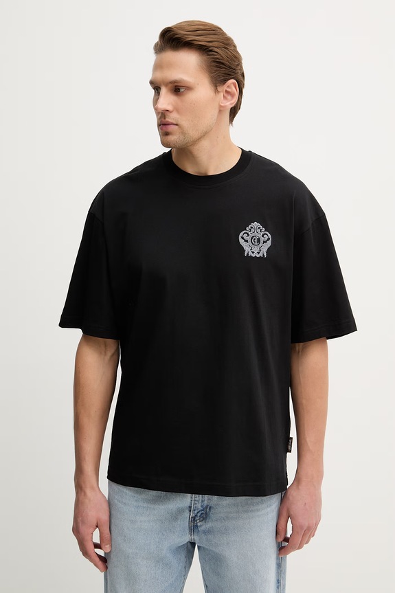 Just Cavalli t-shirt bawełniany aplikacja czarny 80OAHE15.CJ110