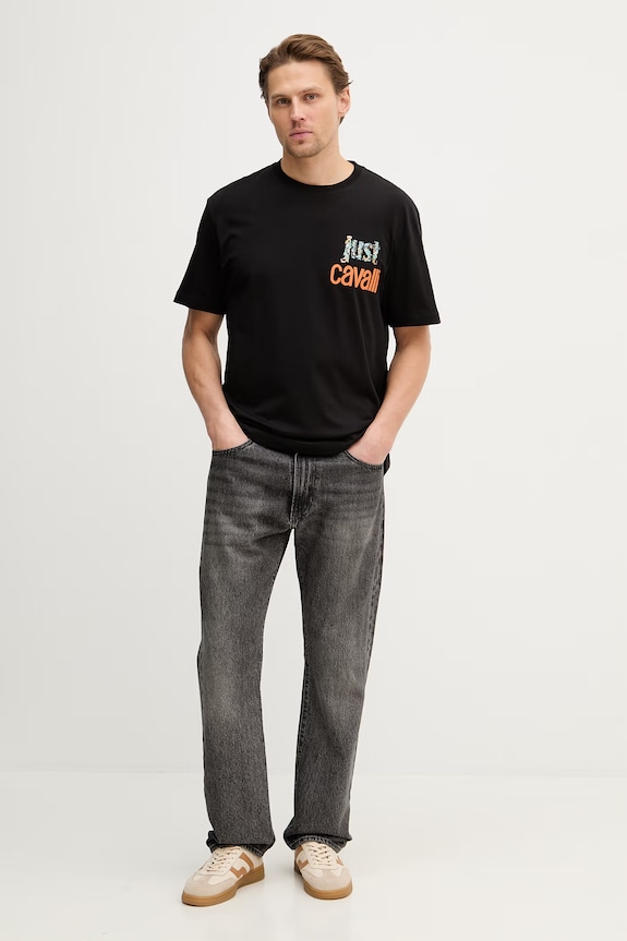 Just Cavalli tricou din bumbac 80OAHT14.CJ500 negru SS26