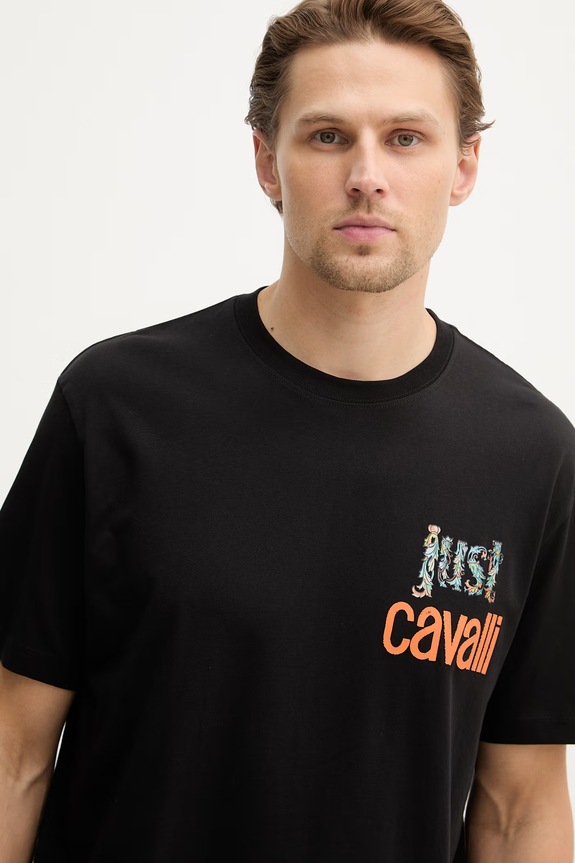 Just Cavalli tricou din bumbac negru 80OAHT14.CJ500