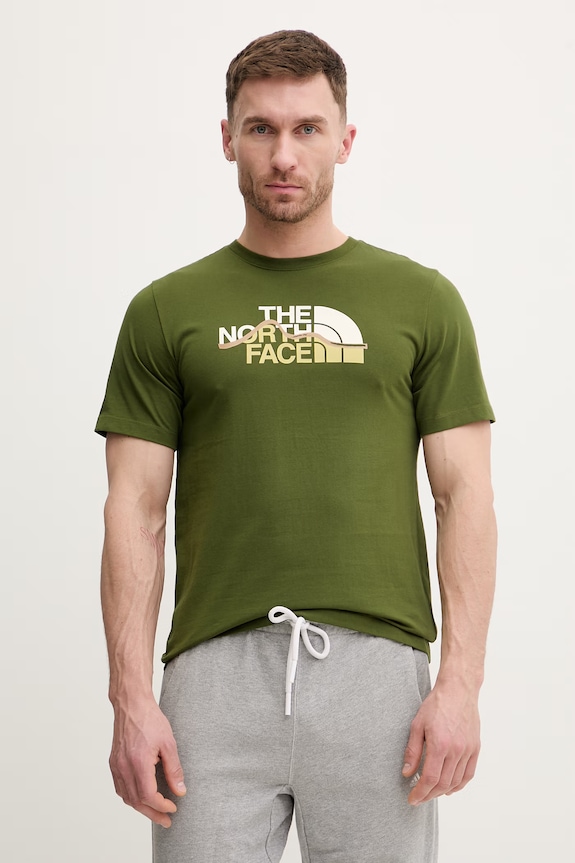 The North Face tricou din bumbac MOUNTAIN print verde NF0A8GUXBRI1