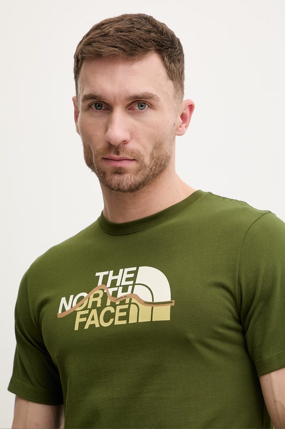 The North Face tricou din bumbac MOUNTAIN verde NF0A8GUXBRI1