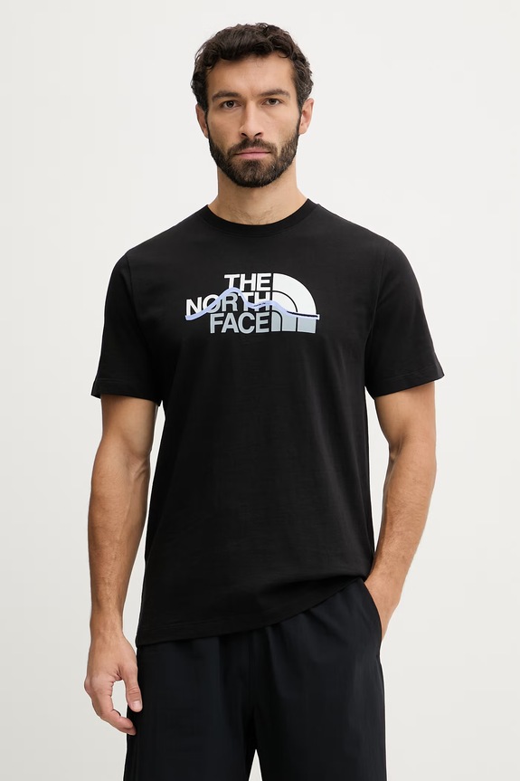 The North Face t-shirt bawełniany MOUNTAIN nadruk czarny NF0A8GUXJK31