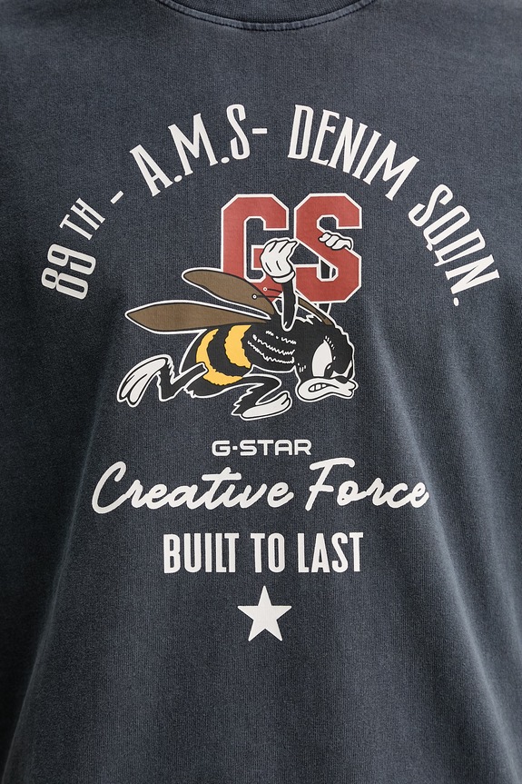 G-Star t-shirt bawełniany Front gr angry bee loose D29297.E401 granatowy