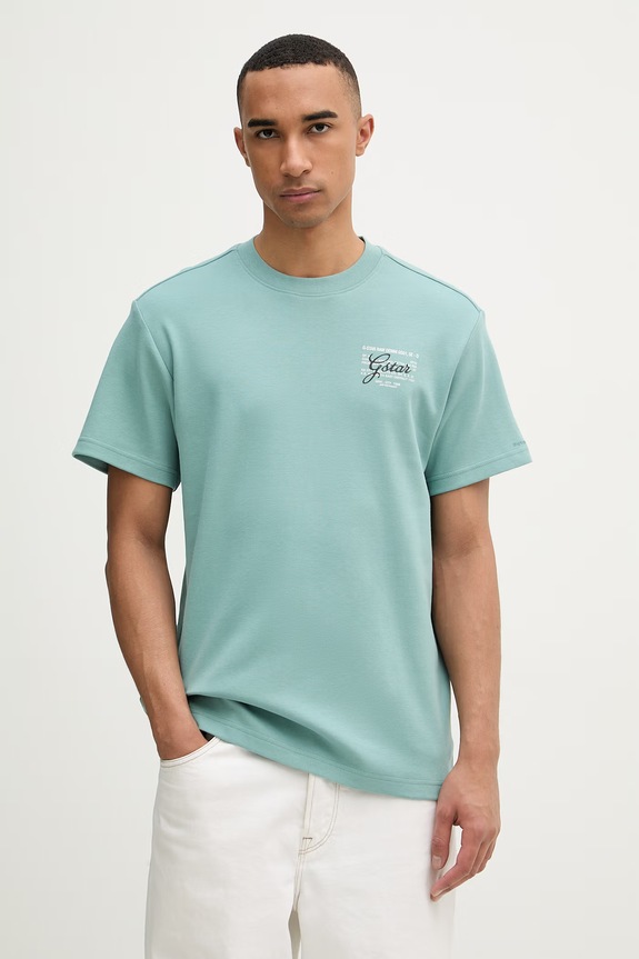 G-Star t-shirt męski bawełniany Script gr turkusowy D28594.C812