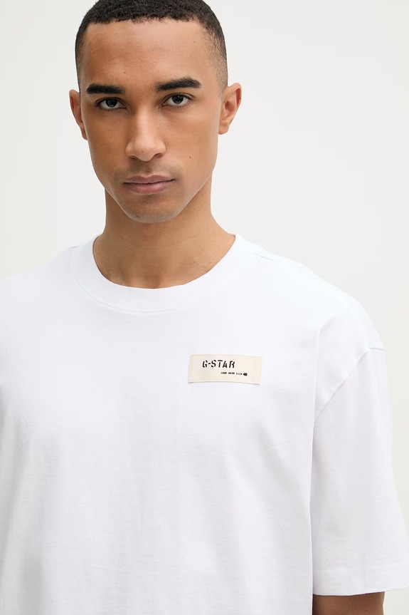 G-Star t-shirt męski bawełniany HB badge relaxed biały D28606.E385