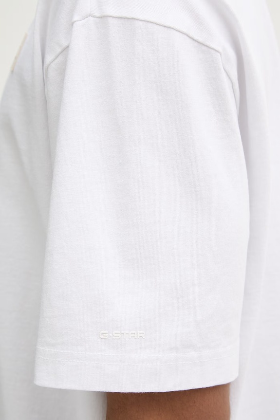 G-Star t-shirt męski bawełniany HB badge relaxed D28606.E385 biały