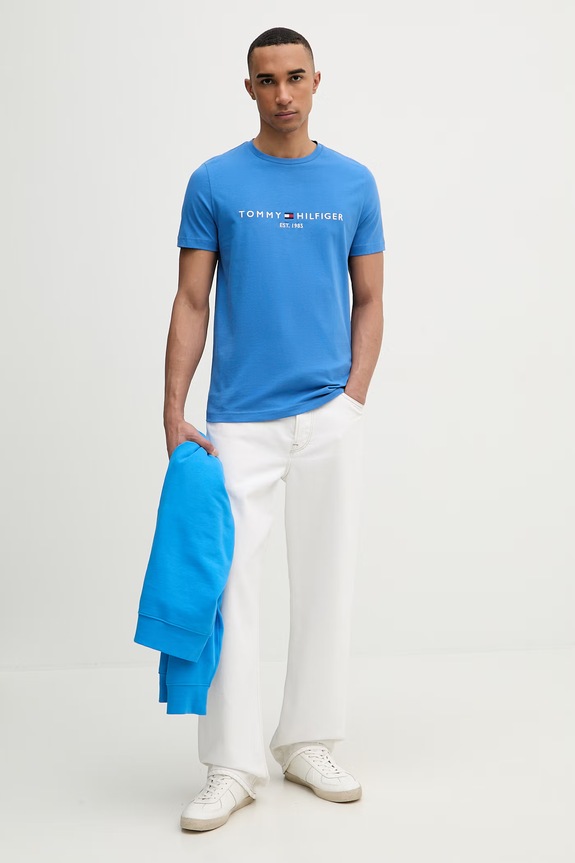 Tommy Hilfiger t-shirt Ανδρικό βαμβακερό MW0MW11797. μπλε SS26