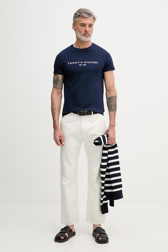 Tommy Hilfiger férfi pamut póló MW0MW11797. sötétkék SS26