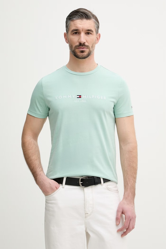 Tommy Hilfiger t-shirt ανδρικό βαμβακερό τιρκουάζ MW0MW11797.