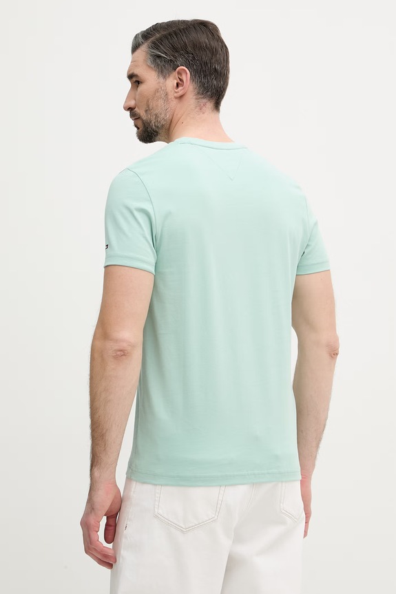 Ρούχα Tommy Hilfiger t-shirt ανδρικό βαμβακερό MW0MW11797. τιρκουάζ