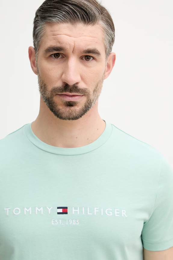 Tommy Hilfiger t-shirt ανδρικό βαμβακερό τιρκουάζ MW0MW11797.