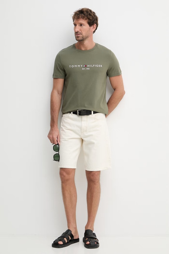 Tommy Hilfiger kratka majica moška bombažna MW0MW11797. zelena SS26