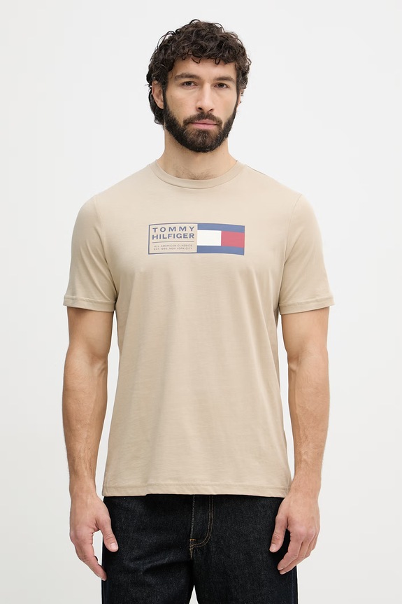 Tommy Hilfiger tricou pentru bărbați, din bumbac bej MW0MW42366