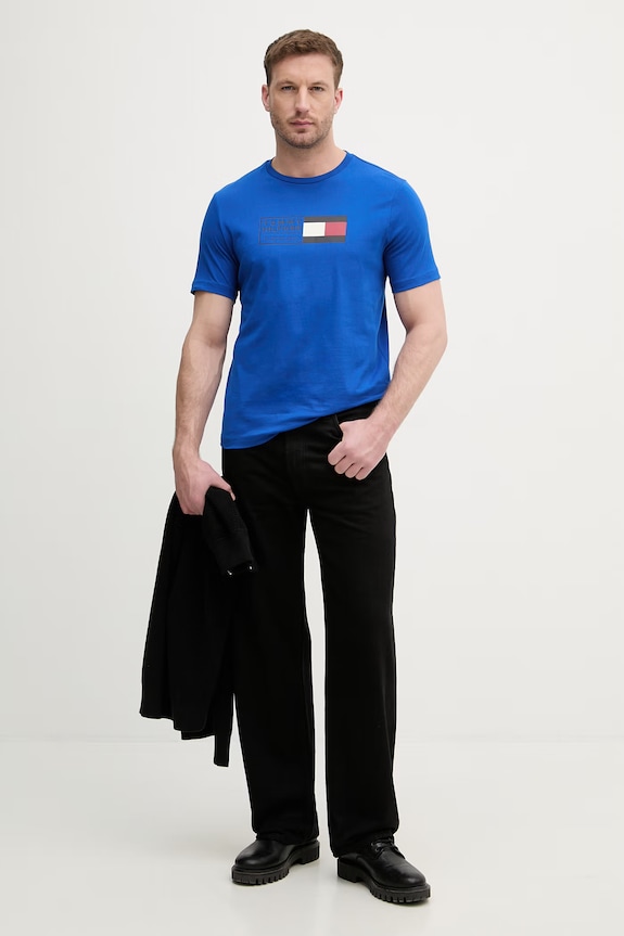 Tommy Hilfiger tricou pentru bărbați, din bumbac MW0MW42366 albastru SS26