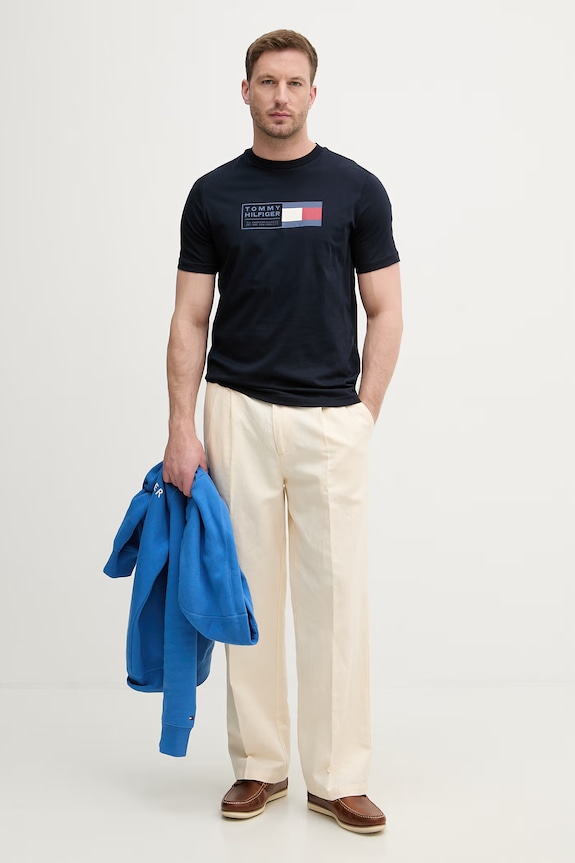 Tommy Hilfiger tricou pentru bărbați, din bumbac MW0MW42366 bleumarin SS26