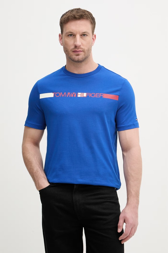 Tommy Hilfiger tričko pánske bavlnené modrá MW0MW42368