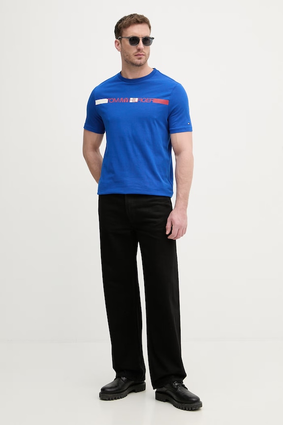 Tommy Hilfiger tričko pánske bavlnené MW0MW42368 modrá SS26