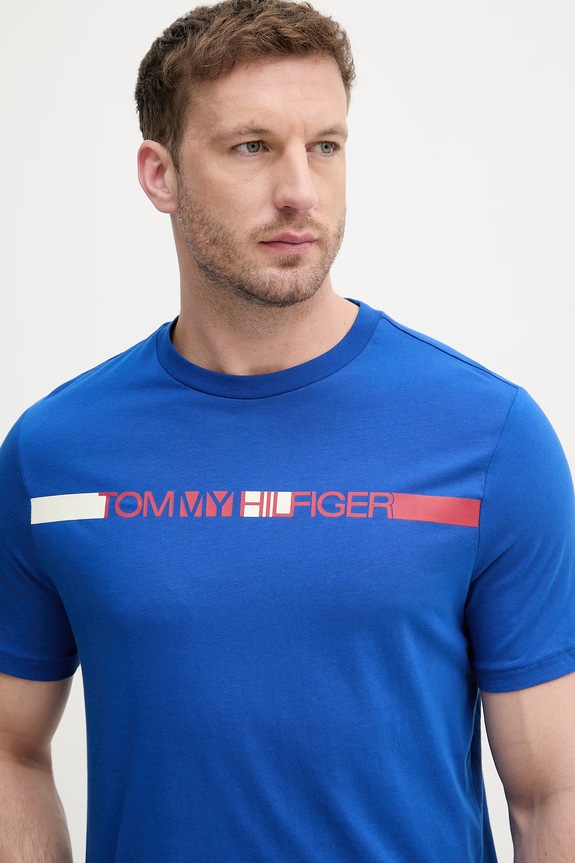 Tommy Hilfiger tričko pánske bavlnené modrá MW0MW42368