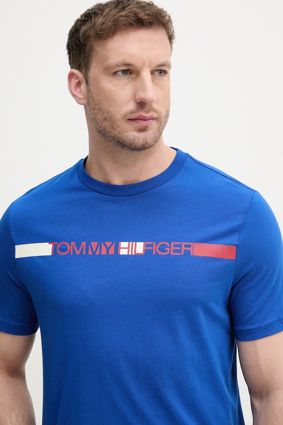 Tommy Hilfiger tričko pánske bavlnené modrá MW0MW42368
