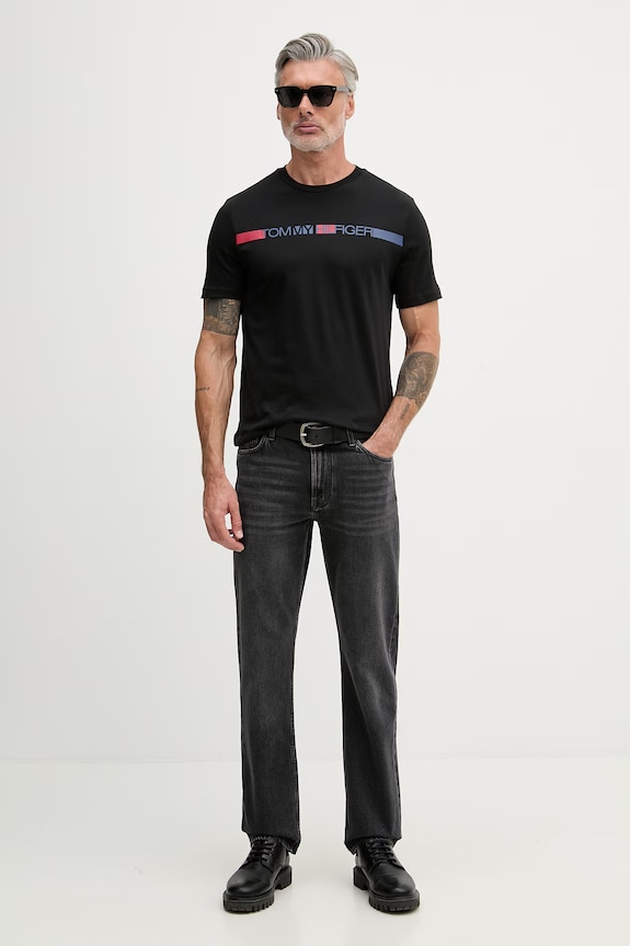 Tommy Hilfiger tričko pánske bavlnené MW0MW42368 čierna SS26