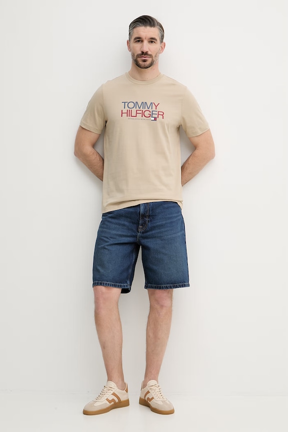 Tommy Hilfiger kratka majica moška bombažna MW0MW42369 bež SS26