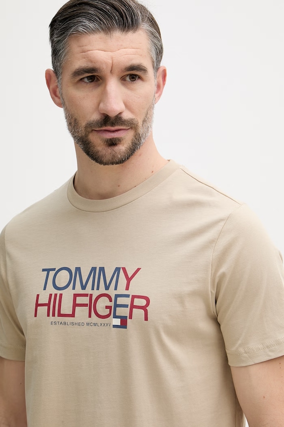 Tommy Hilfiger kratka majica moška bombažna bež MW0MW42369
